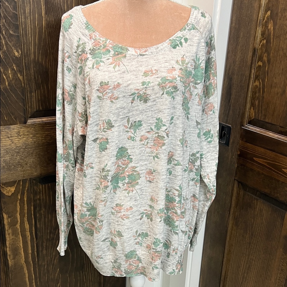 Torrid Soft Gray Floral Lightweight Sweater